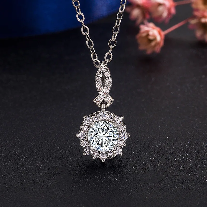 

100% 925 Sterling Silver Diamond Necklace Pendant for Women CN(Origin) Silver 925 Jewelry 45cm Necklace Diamond Pendants Women