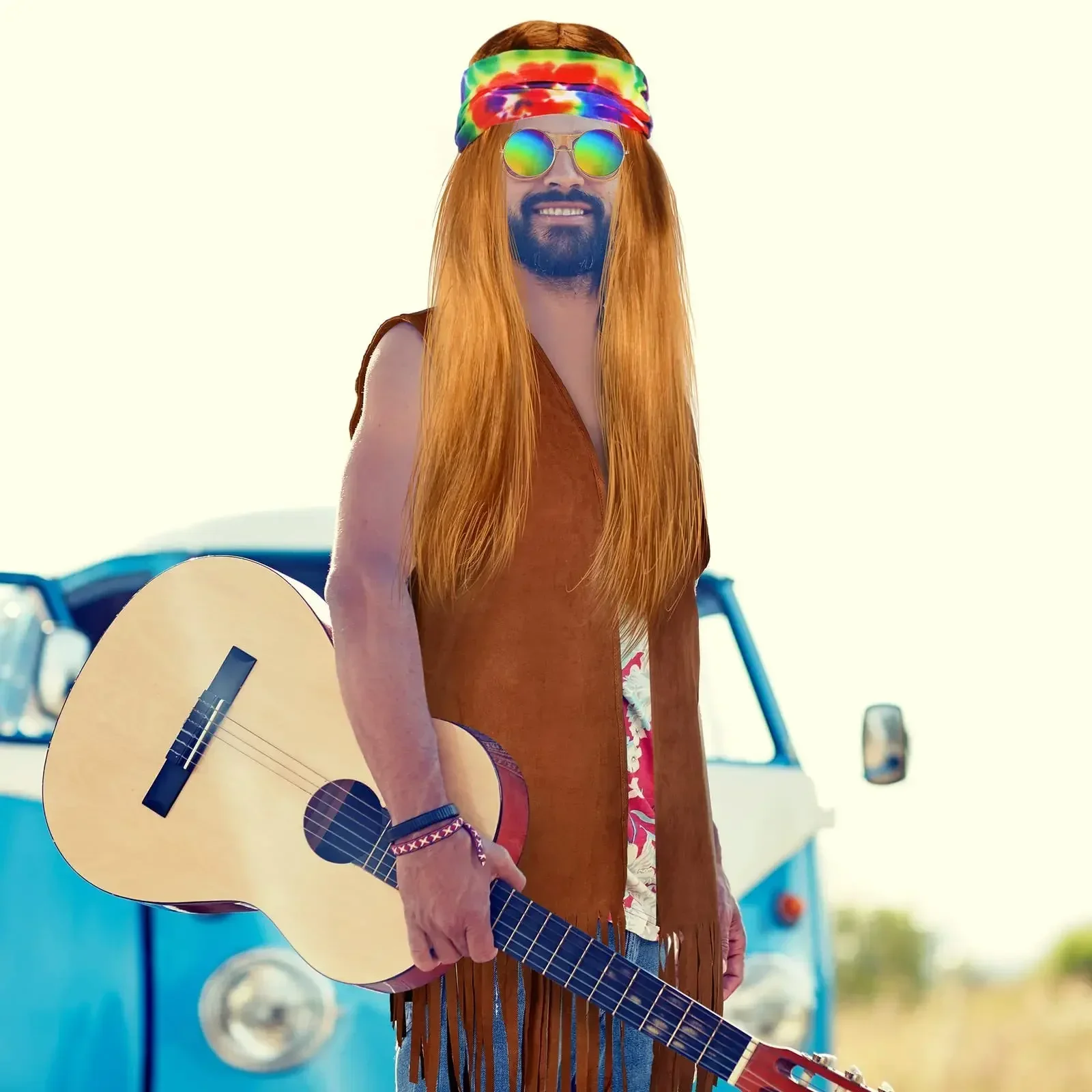 الهبي شرابة سترة وربطة عنق صبغ مجموعة عصابات رأس 60s 70s نمط الجلد ضيق تأثيري حلي للرجال والنساء أداء مرحلة الحفلات #2