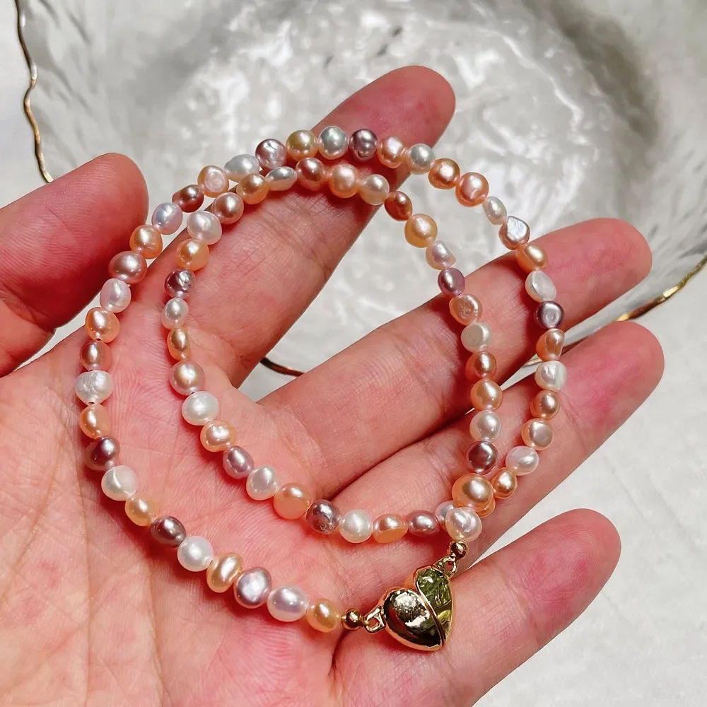 Mixed Natural Baroque Frehshwater Pearl Choker Necklace Women Jewelry Heart Magnetic Clasp Irregular Pearl Short Collier Femme