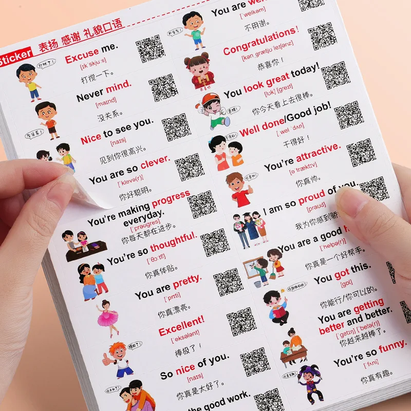English Speaking Label Stickers for Kids - Early Learning Vocabulary & Daily Scenario Sentence Decals - Transparent Sticky Notes