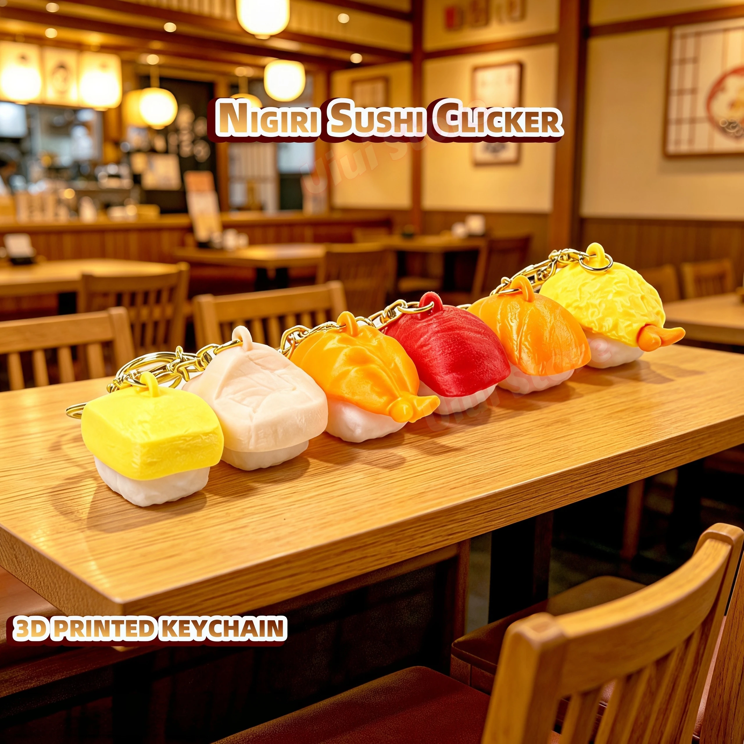 Sushi 3D Printed Clicker Keychain Cute Simulation Eco-Friendly Fidget Key Ring Stress Relief Bag Pendant Birthday Party Gifts