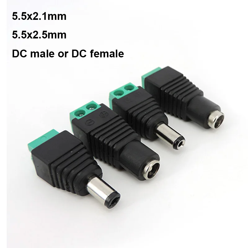 5.5mm x 2.1mm 5.5x2.5mm DC Female Male Connector Power Plug Adapter cable terminal for 5050 3528 LED Strip CCTV camera L1