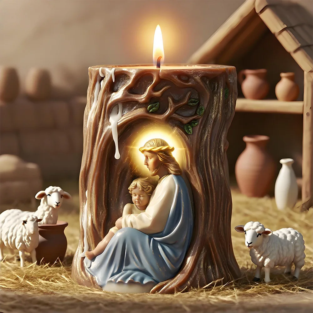 

Рельефная цилиндрическая силиконовая форма для свечей Иисуса и ребенка, форма для свечей «Древо жизни», сделай сам, ручная работа, гипсовая форма для ароматерапии