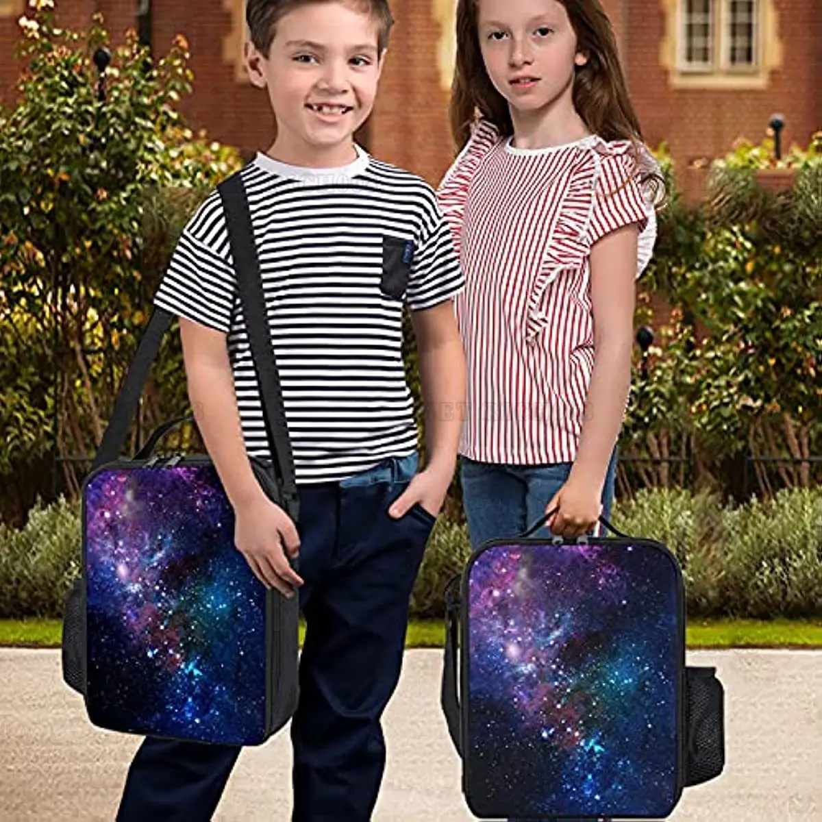 Fiambrera Galaxy para niñas y niños, bolsas de almuerzo portátiles a prueba de fugas con correa ajustable para el hombro y bolsillo lateral,