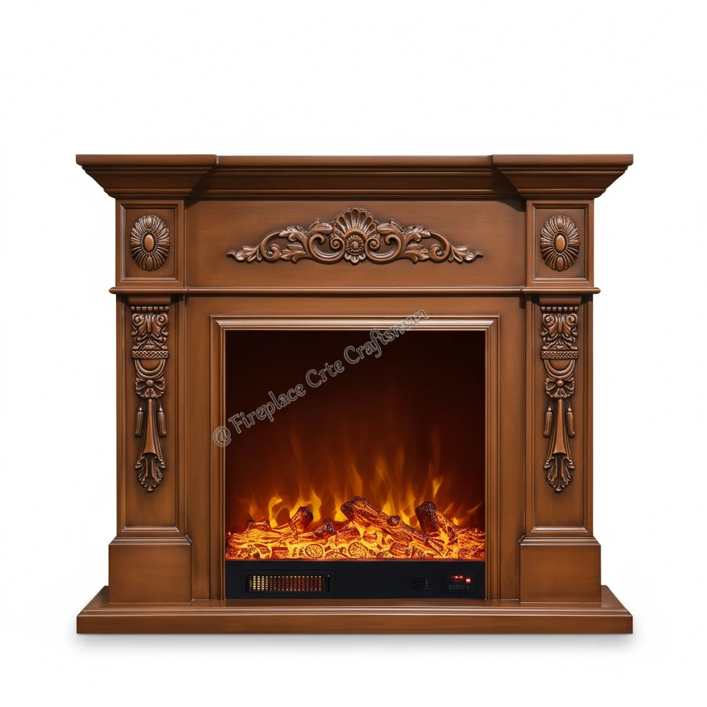Freestanding Electric Fireplace, 47 Inch Solid Wood Fireplace Mantel Surround, Ventless LED Flame French Decorative Fireplace