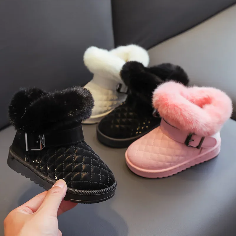 Leather Covered Children Snow Boots Anti Slip Thick Cotton Boots Short Boots Baby Cotton Shoes Kids Shoe for Girl Winer Shoe