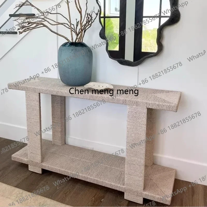 

F150 Simple retro hemp rope woven entrance table Modern foyer, American entrance table Hotel end view table