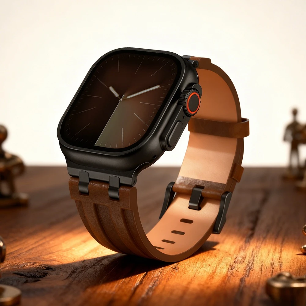 

Кожаный ремешок для Apple Watch Ultra 3 2 1 49 мм 46 мм 45 мм 44 мм Роскошный браслет для IWatch Series 11 10 9 8 7 6 5 4 SE Ремешок Correa