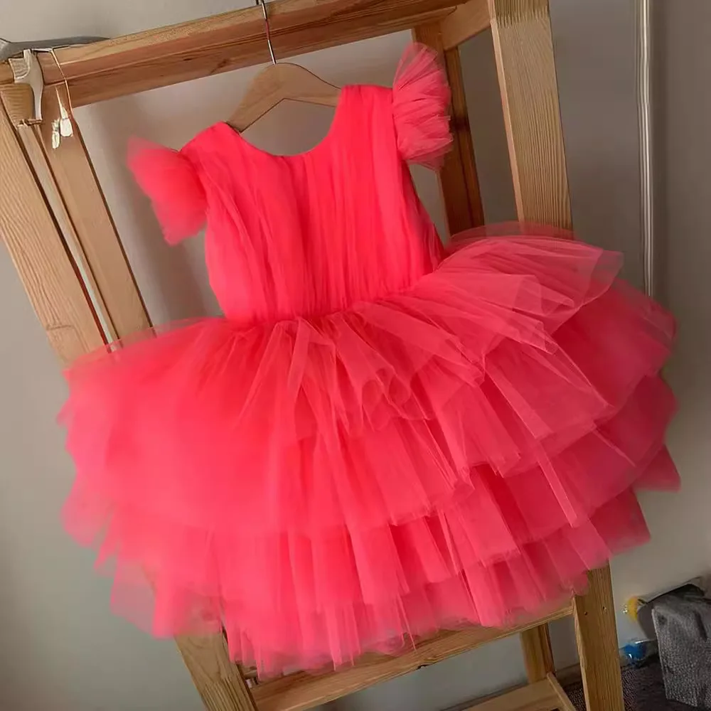 Wedding Birthday Dresses For Girls 1-8 Years Elegant Party Bow Tutu Christening Gown Kids Children Formal Pageant Clothes