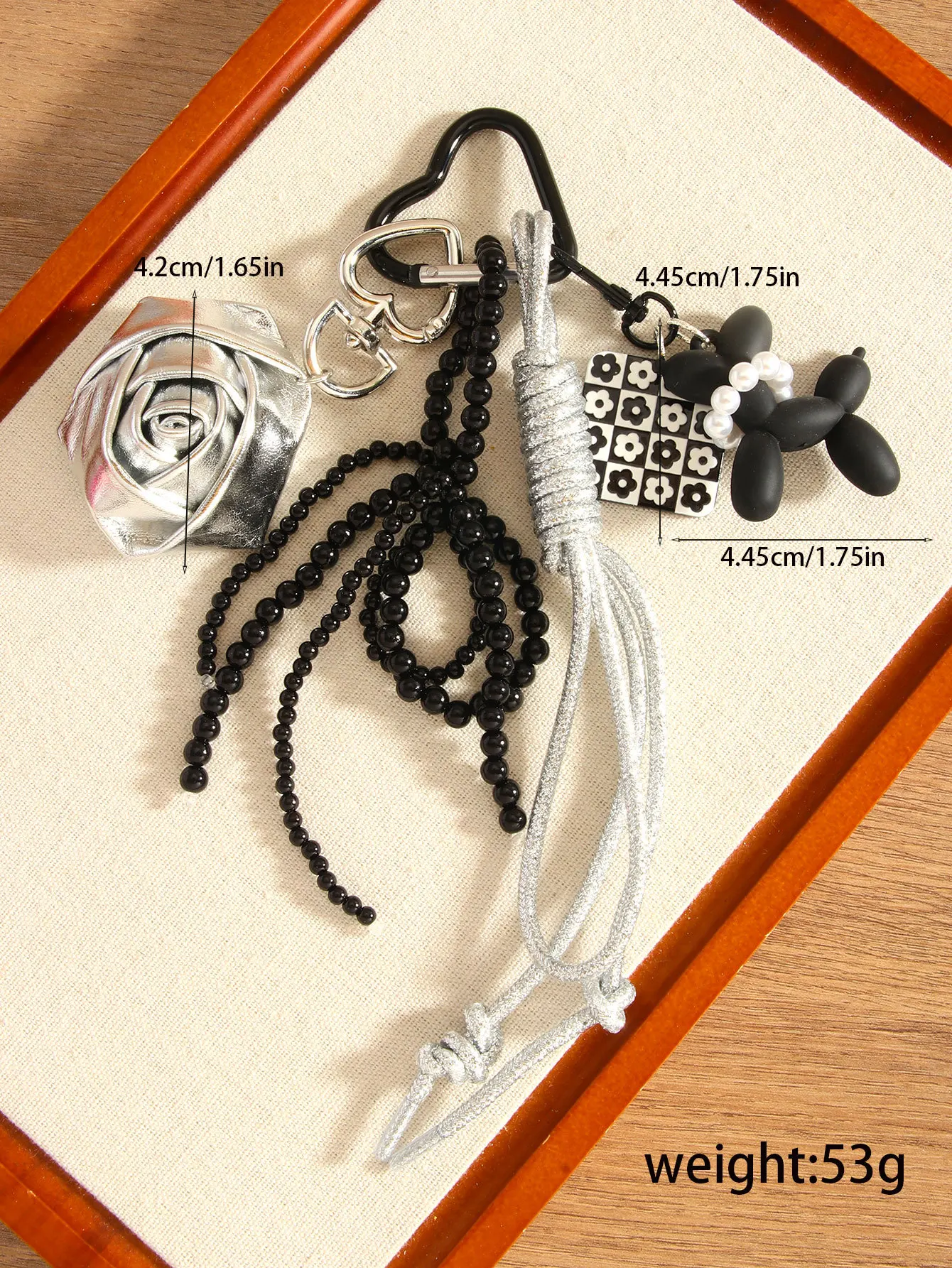 Creative Leather Flower Keychain Beaded Heart Hand Braided Rope Roman Knot Keychain Bag Pendant Charms for Women