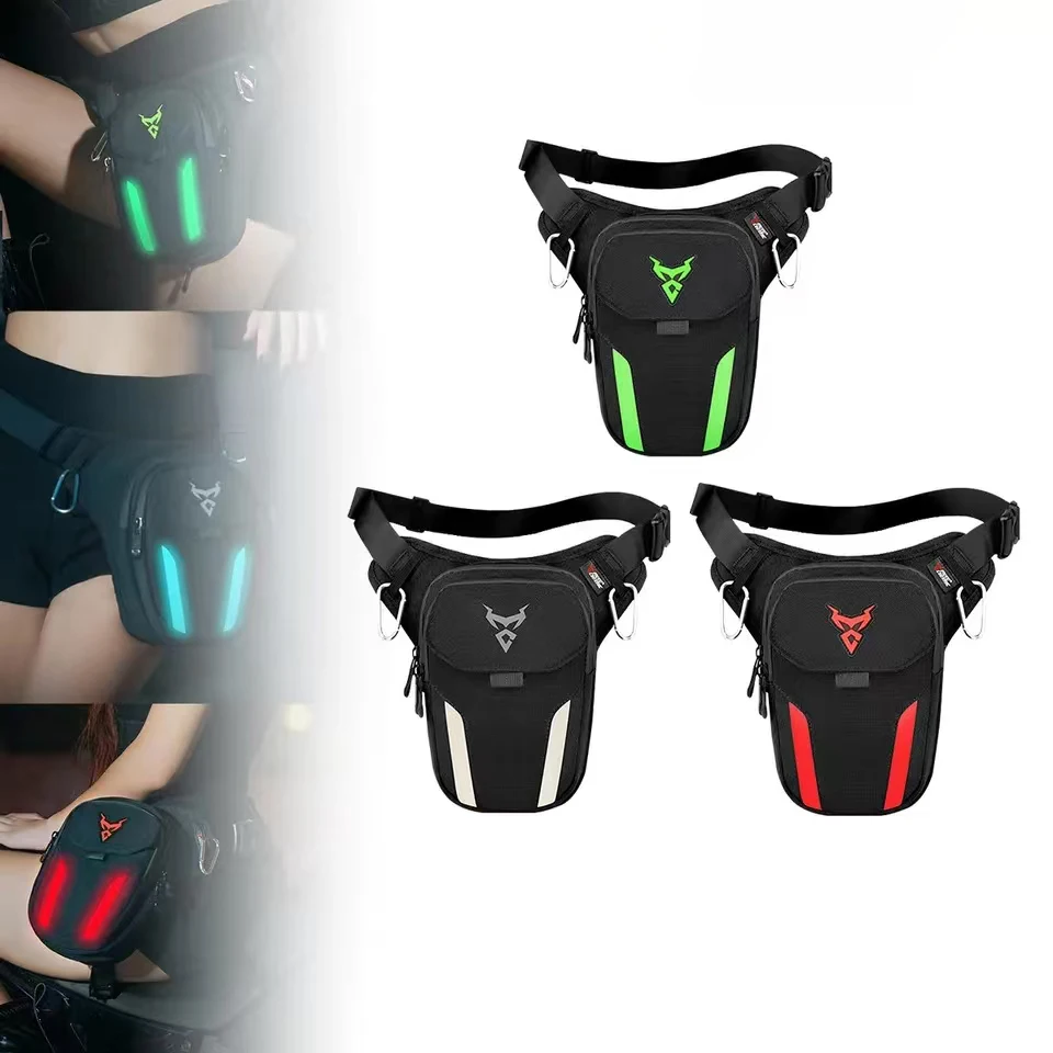 LED Red Light Motorcycle Leg Bag Thigh Belt Hip Bum Waterproof Ride Cycling Biker Waist Bag Fanny Pack Moto Travel Hiking Pocket