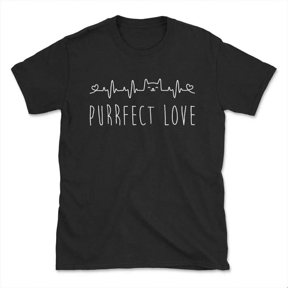 Purrfect Love Funny ECG Cute Pet Cat Heart Beat T-Shirt 100% Cotton O-Neck Summer Short Sleeve Casual Mens T-shirt Size S-3XL