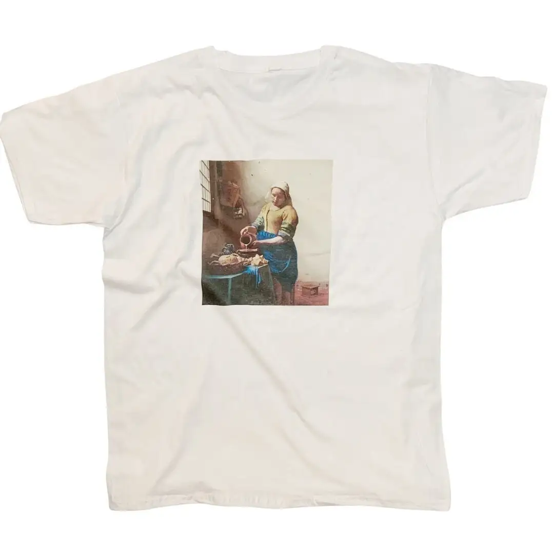 Johannes Vermeer Milkmaid Vintage Art T Shirt Famous Aesthetic Print