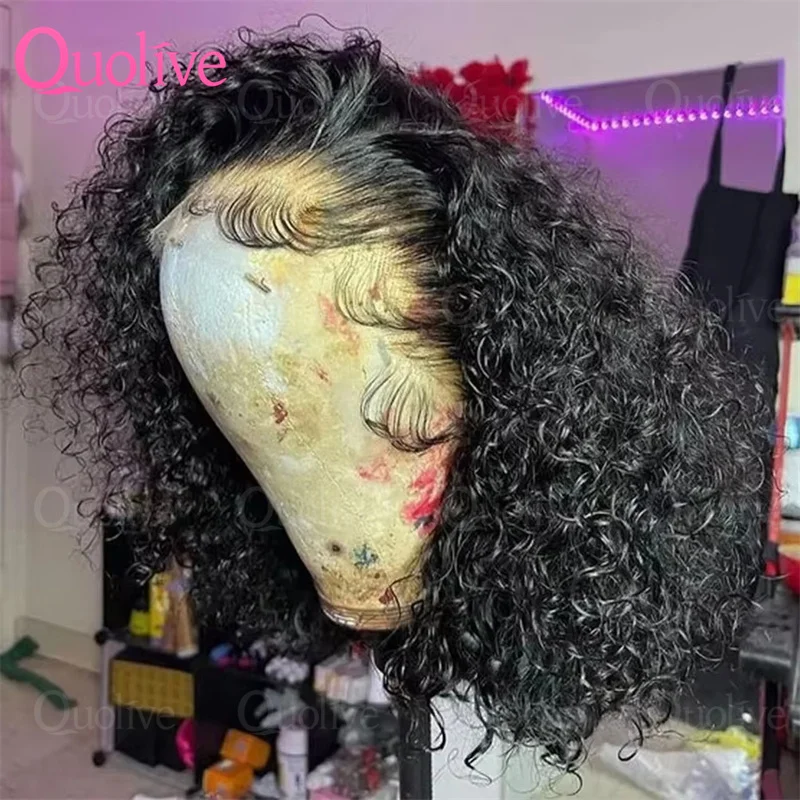 

Бразильские парики из натуральных волос Deep Water Wave Curly Bob, 16 дюймов, натуральный черный цвет, Deep Wave, HD Lace Front, 13x6, прозрачный кружевной парик