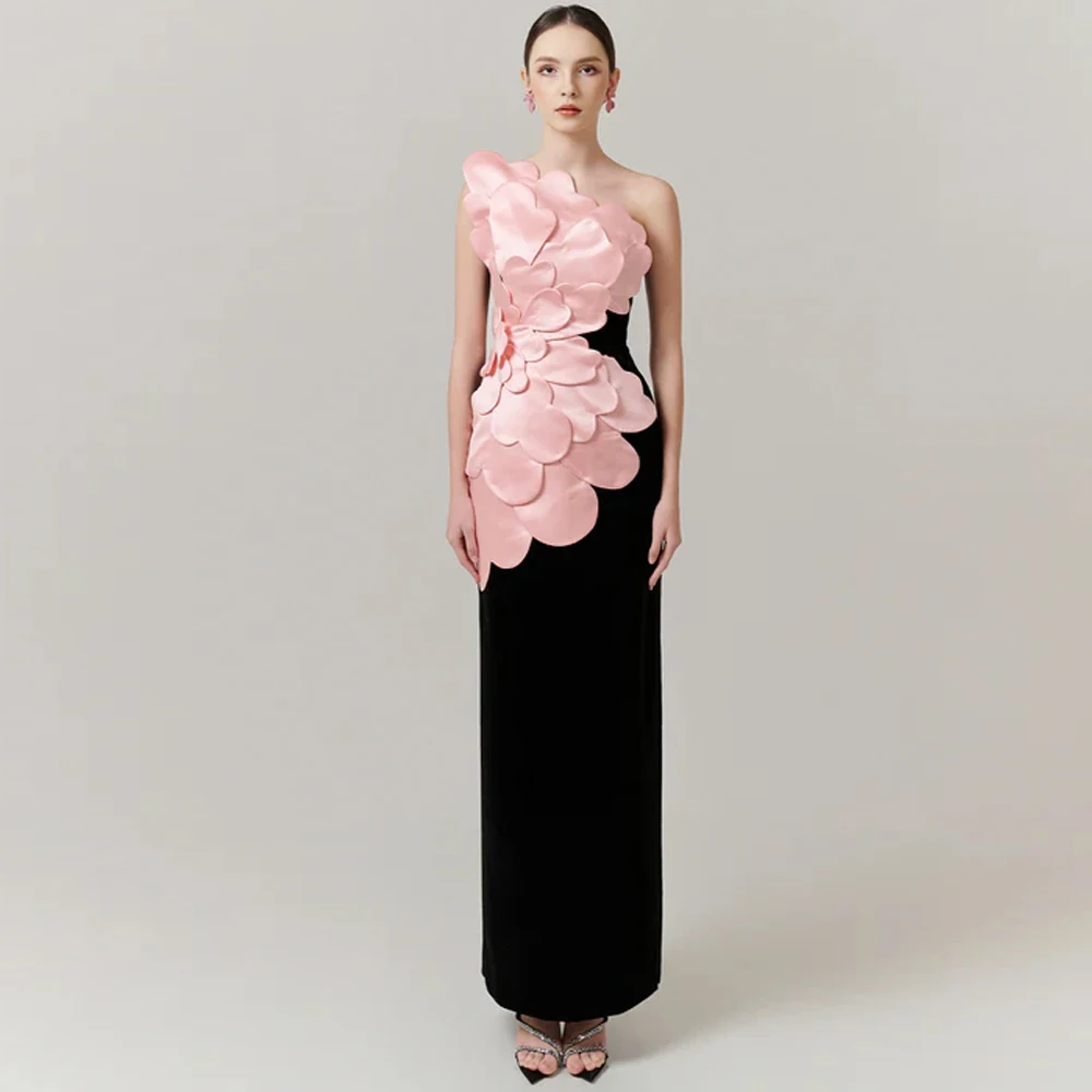 Fashion Jersey Flowers Evening Dress High Quality One Shoulder Customized Prom Dresses Temperament Sleeveless Celebrity Gowns