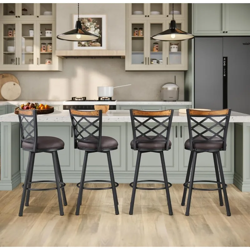 Bar Stools Set of 2, 24-29 Inch Adjustable Bar Chairs with Back 360 Degree for Pub, Bistro, Restaurant, Kitchen Island, B