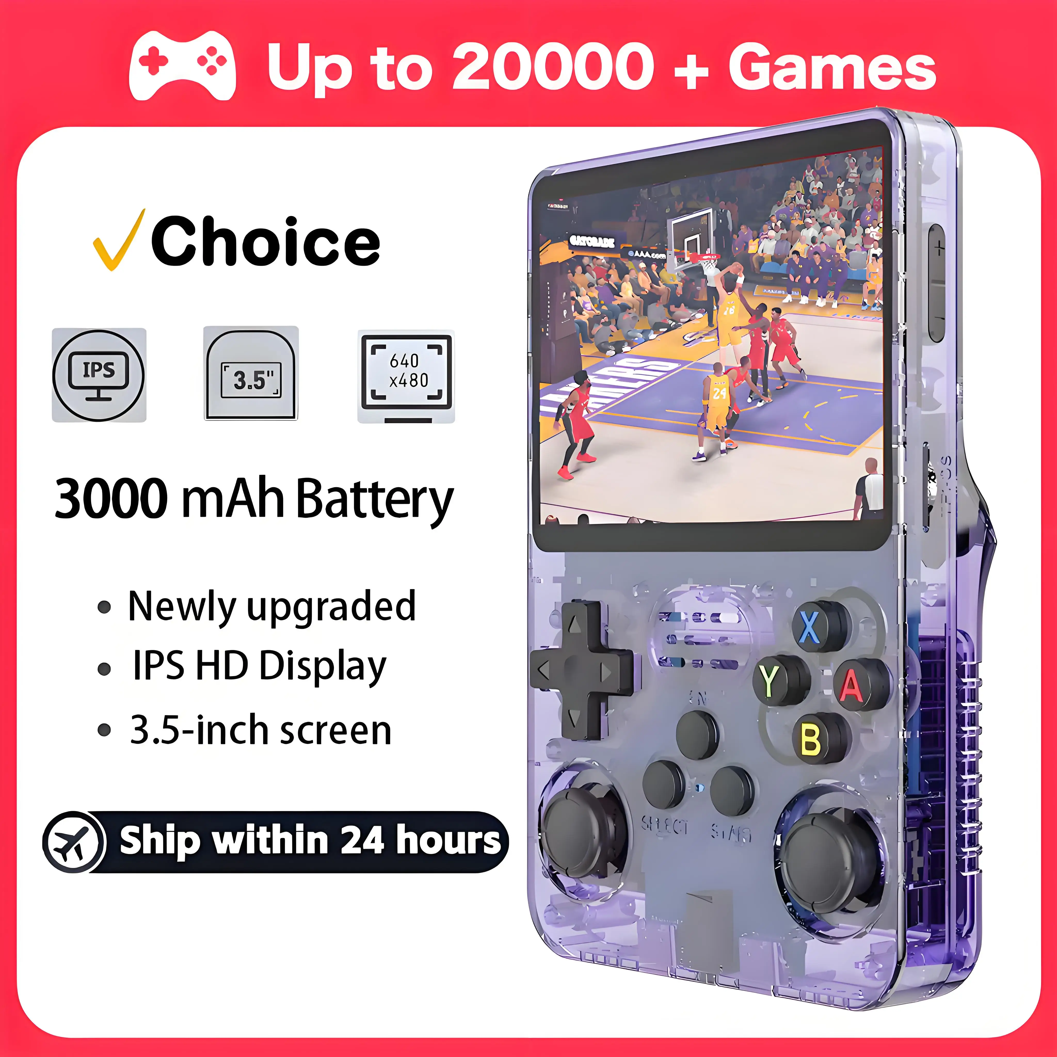 

R36S Retro Handheld Video Game Console Linux System 3.5 Inch IPS Screen R35s Pro Portable Pocket Video Player 64GB Games