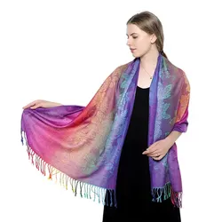 Peacock Feather Jacquard Scarf For Women Elegant Gradient Color Tassel Shawl Windproof Beach Towel Casual Hijab 180*70cm