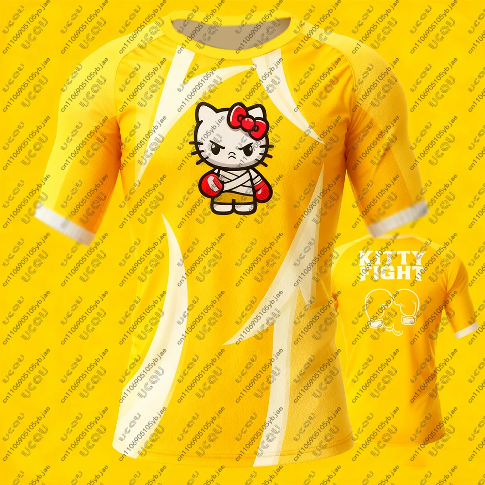 2026 الرجال الفتيان الاطفال فتاة الملاكمة رياضة BJJ MMA مرحبا كيتي جيو جيتسو القتال المحملة تي شيرت رياضي تنفس طفح الحرس التجفيف السريع