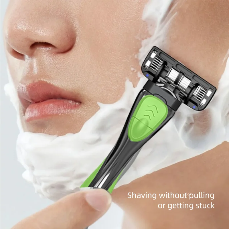 

Razor Classic 6 Layer Safety Razor For Men Shaving Hair Removal Shaving Blades Manual Shaver Green 1 Handle With 5 Blades Razors