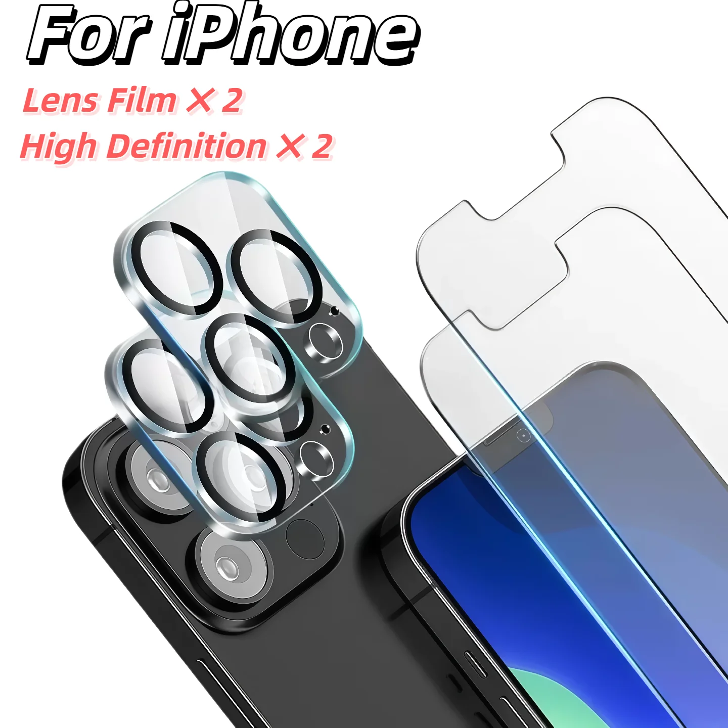 

【2+2】2PCS screen protector HD tempered glass for iPhone Air/17ProMax/16Plus/15/14/13/12/11 series + 2-piece rear camera lens pro