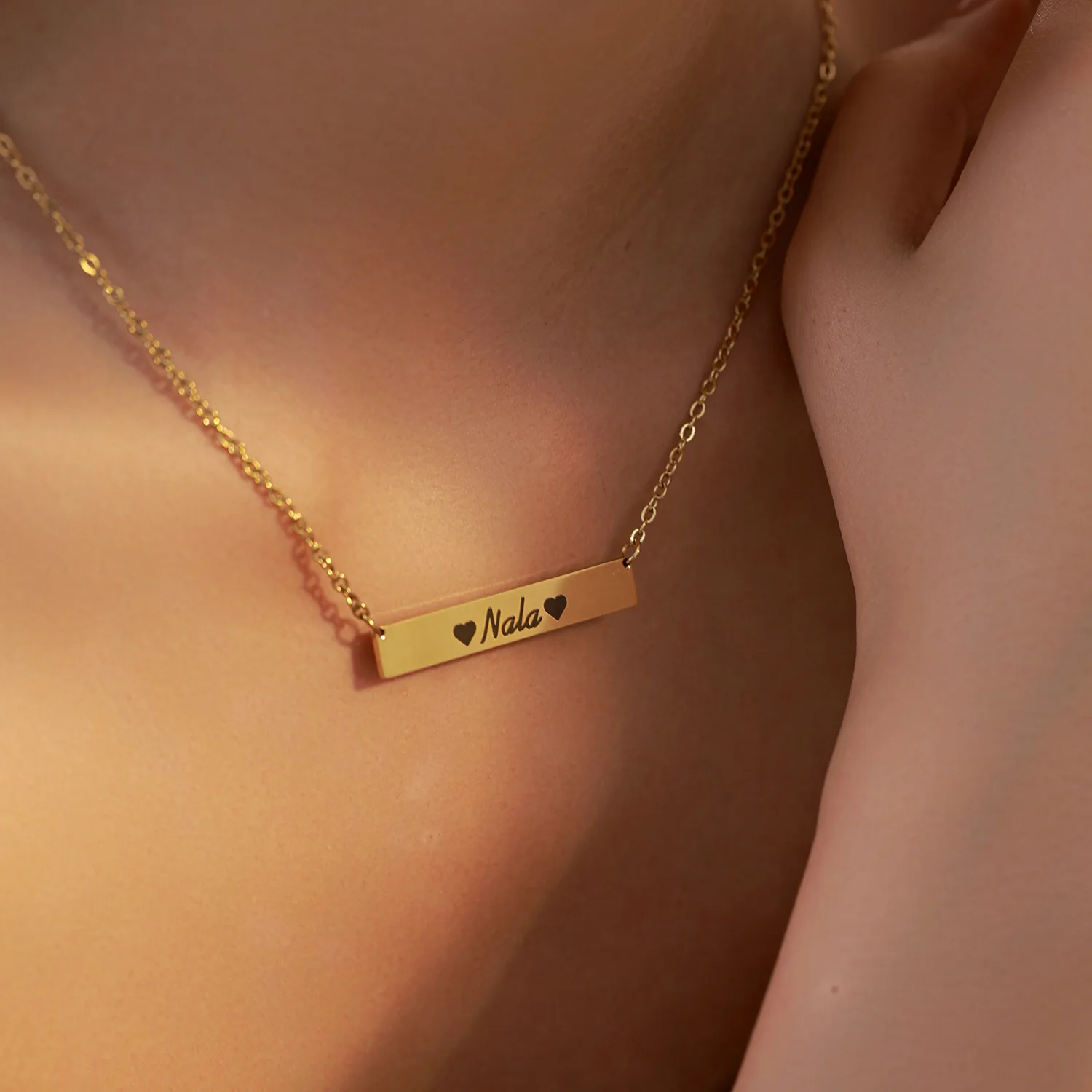 

Personalized Square Bar Custom Name Necklace Stainless Steel Pendant Necklace Gold 3 Colors Women/Men Custom Gift