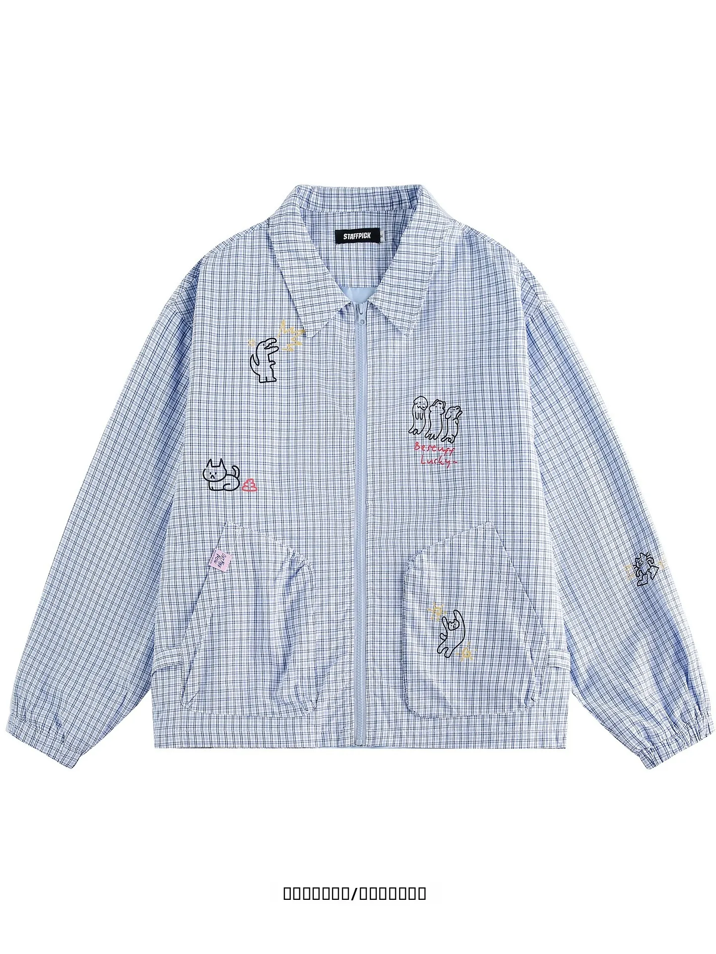 

from Long Sleeve Loose Fit Shirt Fun Print Collar Casual Style Youthful Breathable Cotton Checkered Pattern Unisex Shirt