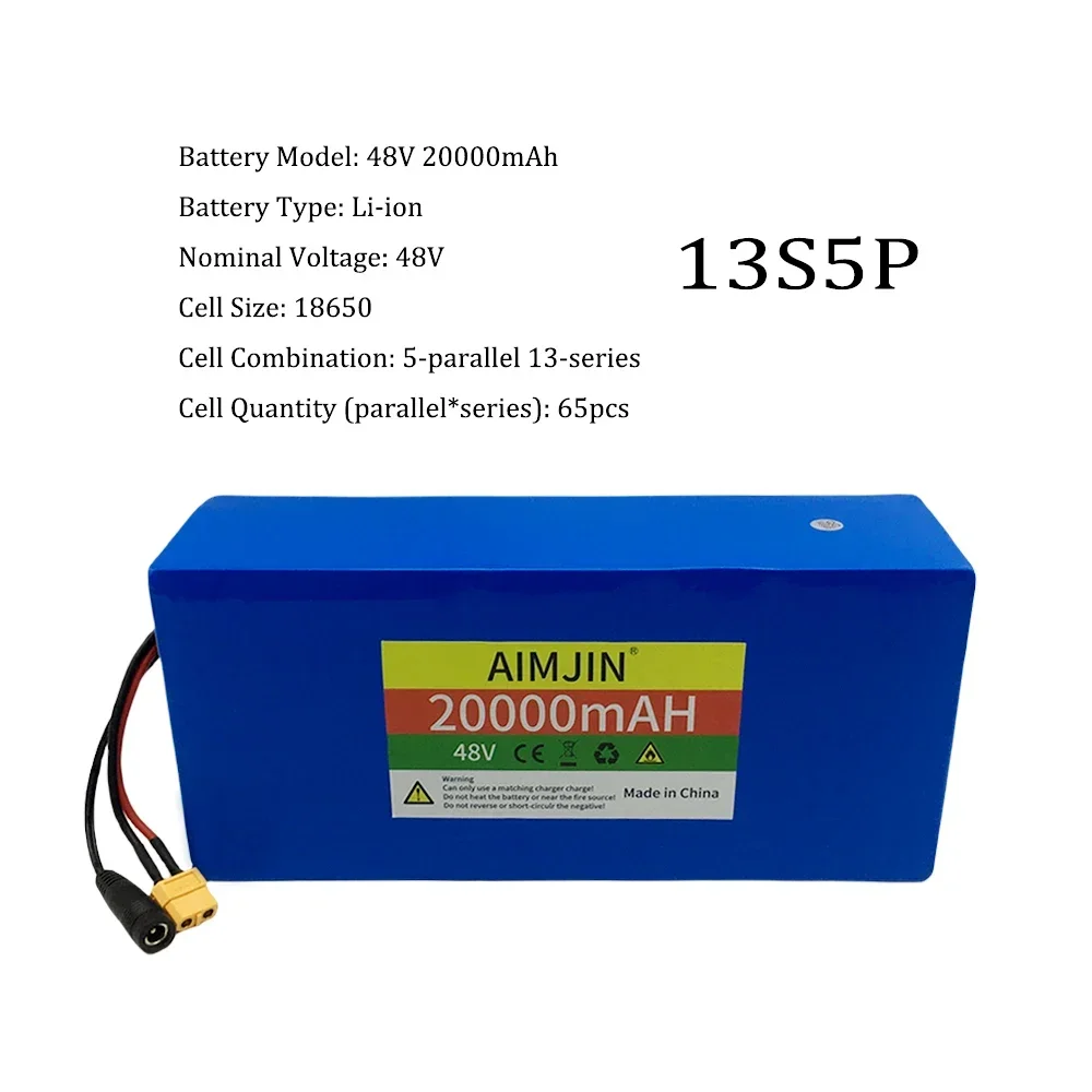 48V 13S5P 18650 20AH Lithium Battery Pack 100Ah Suitable for electric scooters, mountain bikes 250-1000W+charger