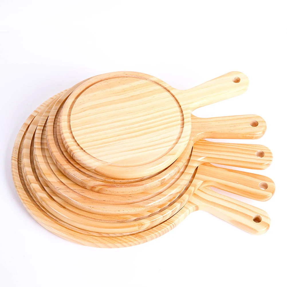 

Wooden Pizza board Round with Hand Pizza Pan Baking Tray Pizza Stone Cutting Board Platter Pizza Bamboo Cake Bakeware(10 Inch,