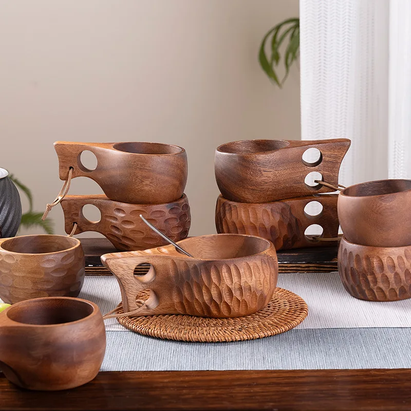 New200ml كوب خشبي خارجي للتخييم القدح أكواب حليب القهوة أكواب أكاسيا-خشب درينكوير Bushcraft قطعة أثرية للمطبخ والحرف الخشبية المنزلية