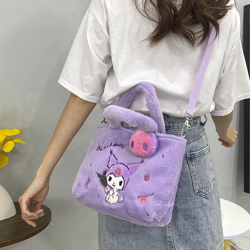 Sanrio Kuromi Hello Kitty Plush Shoulder Bag Kawaii My Melody Cinnamoroll Cute Cartoon Anime Handbag Storage Bag Women Girl Gift