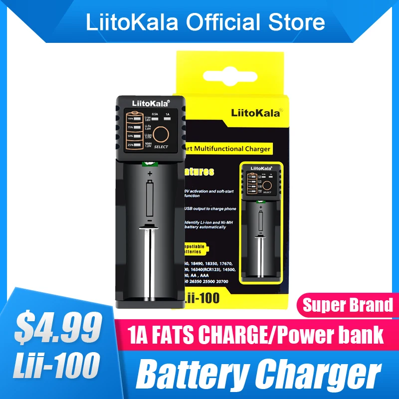 LiitoKala Lii-100B Lii-100 18650 ładowarka do 26650 16340 RCR123 14500 LiFePO4 1.2V Ni-MH ni-cd 5V 1A USB inteligentna ładowarka