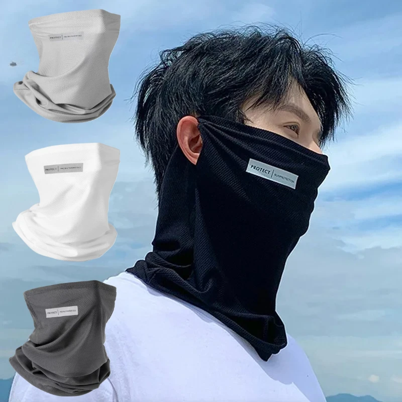 

Summer Ice Silk Sunscreen Mask For Men Women Outdoor Cycling Face Cover Solid Color Neck Wrap UV Protection Ear Bandana Scarf
