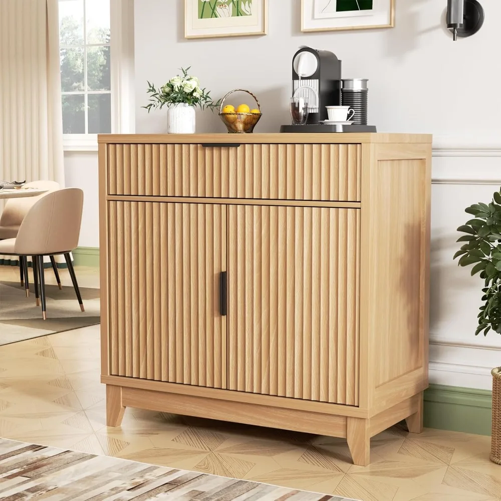 

Modern Sideboard Buffet Cabinet with Storage, Credenza Storage Cabinet with Drawer, Fluted Doors & Adjustable Shelf,