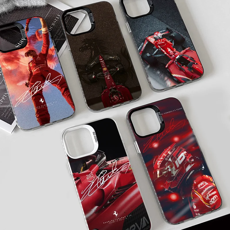 1 funda de teléfono c-charles Leclerc 16 F1, carcasa de teléfono IMD color plateado para iPhone 16 15 14 13 12 11 Pro Max Plus
