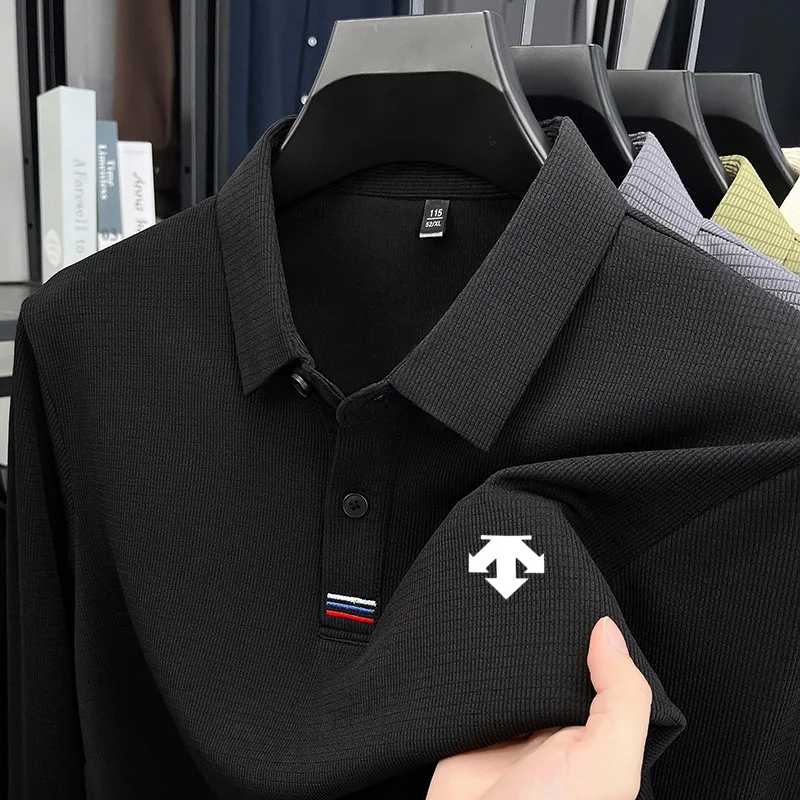 Luxuriöse Qualität Neues Herren-Polohemd mit Print und Revers Knitterresistentes Einfarbiges Langarm-T-Shirt Modische Pendler-Herrenbekleidung – Detail 4
