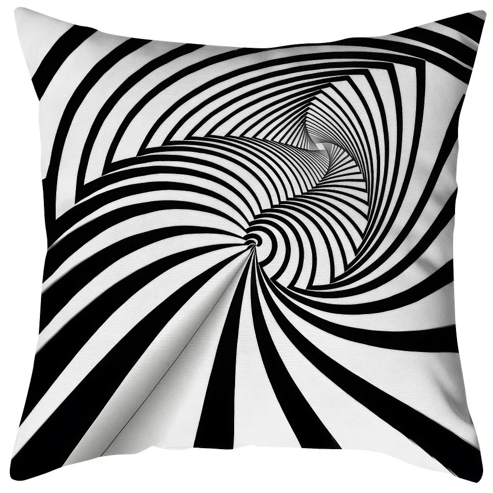 3D Optical Illusion Cushion Cover Peach Skin Black White Geometric Pillow Case for Sofa Living Room Decor Throw Pillowcase 1PC
