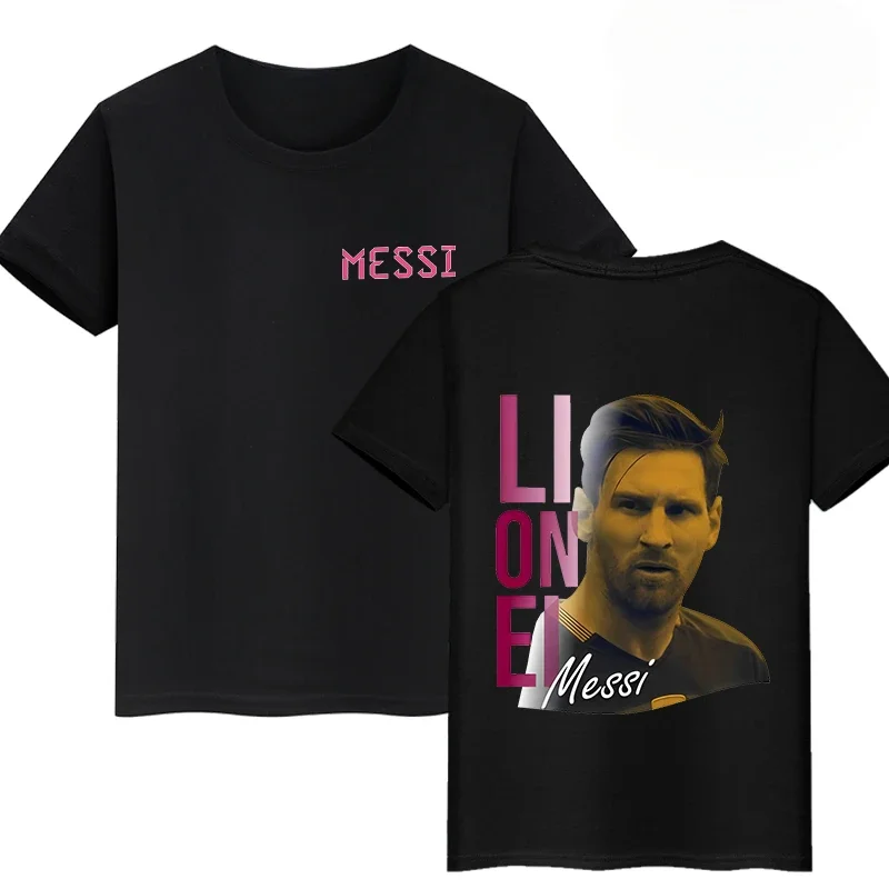 Messi Double-sided Printed Children\'s Cotton T-shirt Summer Short-sleeve Casual Sports Top Black Kid Baby Clothes Boys and Girls