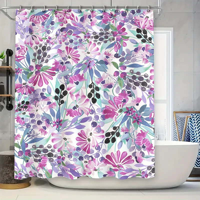 

Watercolor Floral Shower Curtain Pink Purple Green White Bath Decor Liner Home Decor Bathroom Accessories Custom Size Available