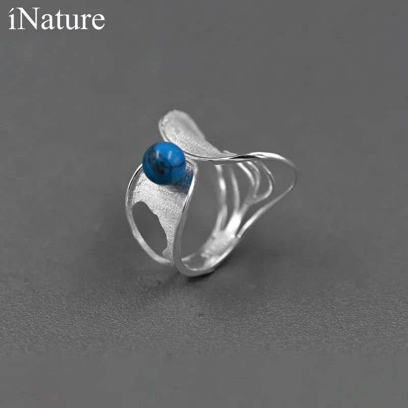 INATURE 925 Sterling Silver Fashion Abstract Geometric Line Open Finger Ring For Women Jewelry Accessories