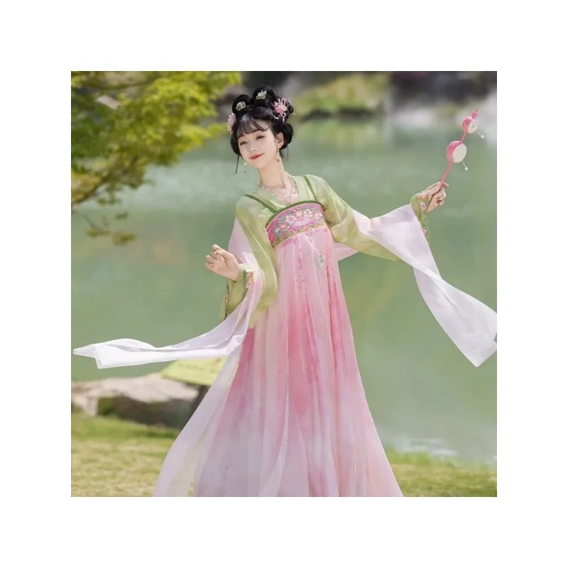Tang Hanfu women's spring and summer chest-length skirt embroidered silk ancient style daily wear fairy suit