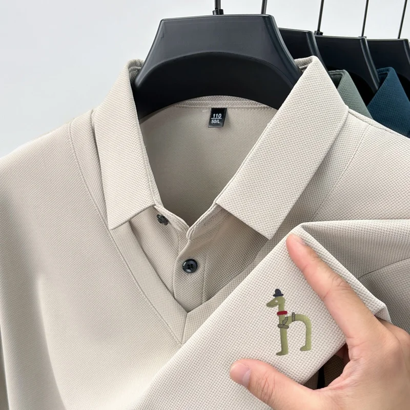 

Hot Sales Designer Quality Men's Long Sleeve T-Shirt Solid Color Lapel Dog Print Fake Two Pieces Autumn Versatile Trend Menswear