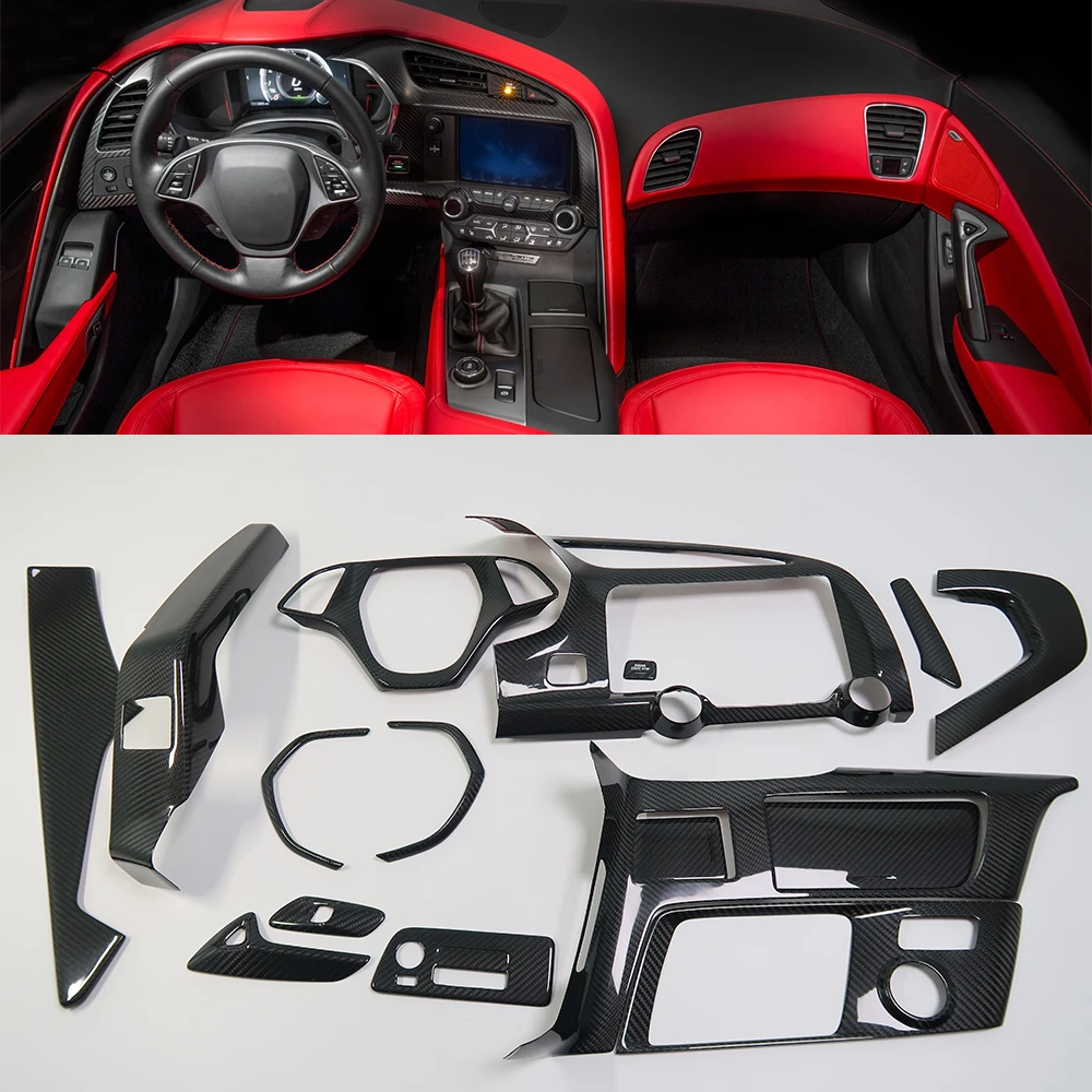

Carbon Fiber Interior for Corvette C7 Z06 ZR1 14- 19 Center Console Steering Wheel Trim Gear Shift Panel Door Window Lift Cover