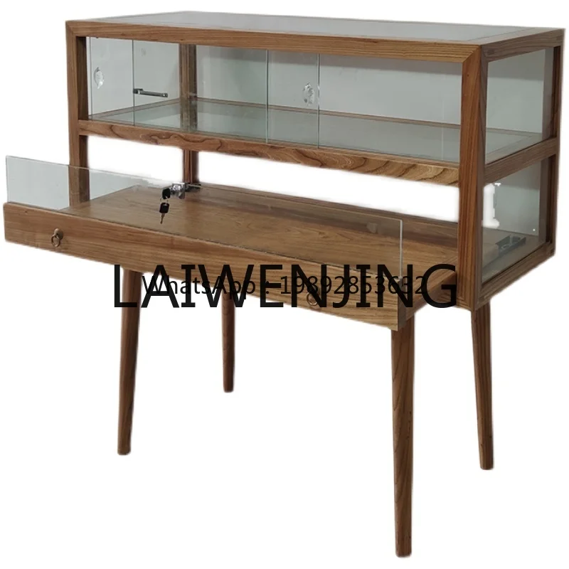 GZ8 Solid Wood Jewelry Box Glass Cabinet Crafts Jade Ware Showcase Showcase Sample Container Customization