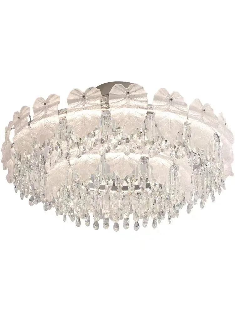 

Light luxury, modern, simple, living room, crystal lamp, French style, cream style, eye protection