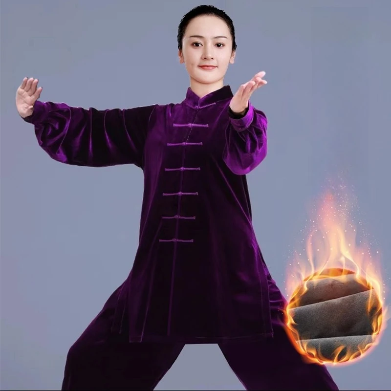 Velvet Tai Chi Suit Winter Thick Warm Kung Fu Uniform for Women Men Unisex Martial Arts Clothing Elegant Embroidery
