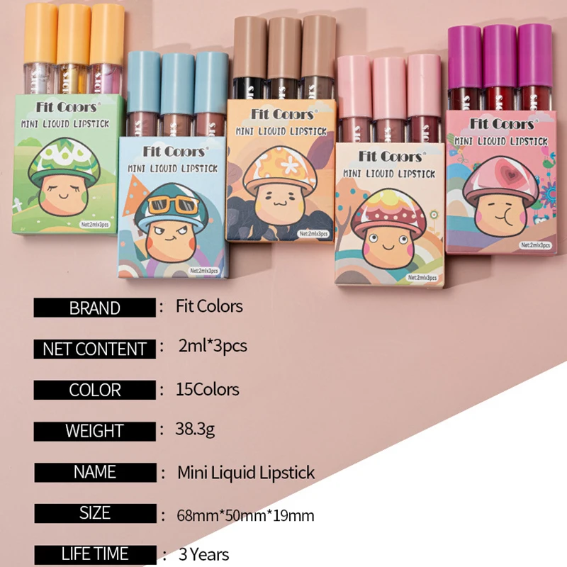 Lipset van drie matte matte lipgloss, waterdicht, niet-vervagend, hoge schoonheid lipmake-up