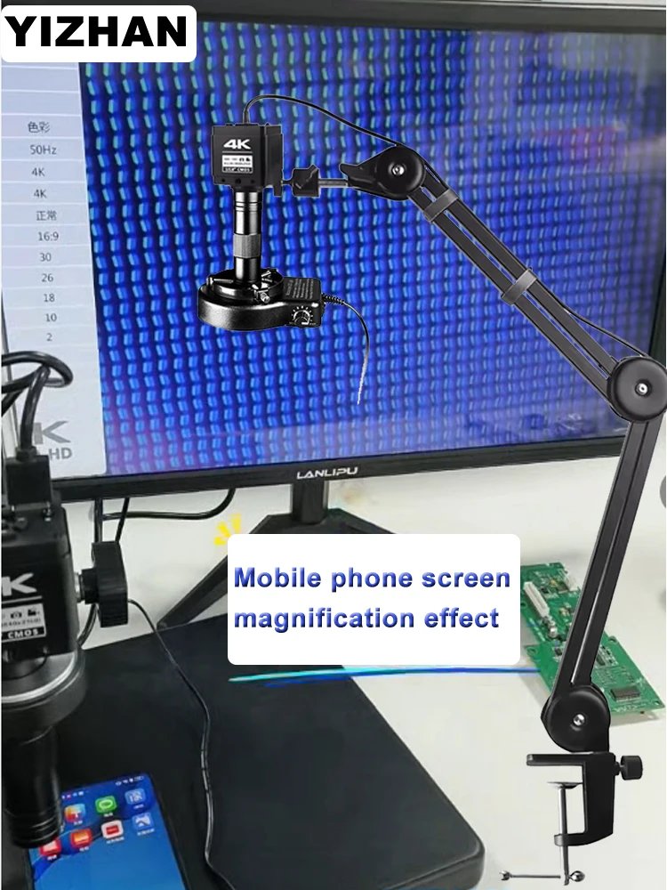 YIZHAN 4K Digitalmikroskop für elektronisches Lötmikroskop IMX678 1/1,8 Zoll Sensorkamera HDMI Typ-C Upgrade Gelenkarm