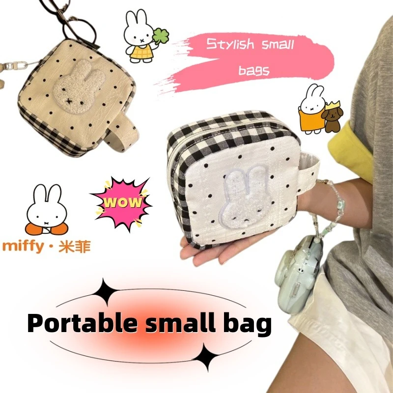 

Новая модная милая косметичка с кроликом Миффи, синяя в клетку и горошек, портативная, в комплекте, для лучших подруг, подарок для девушки