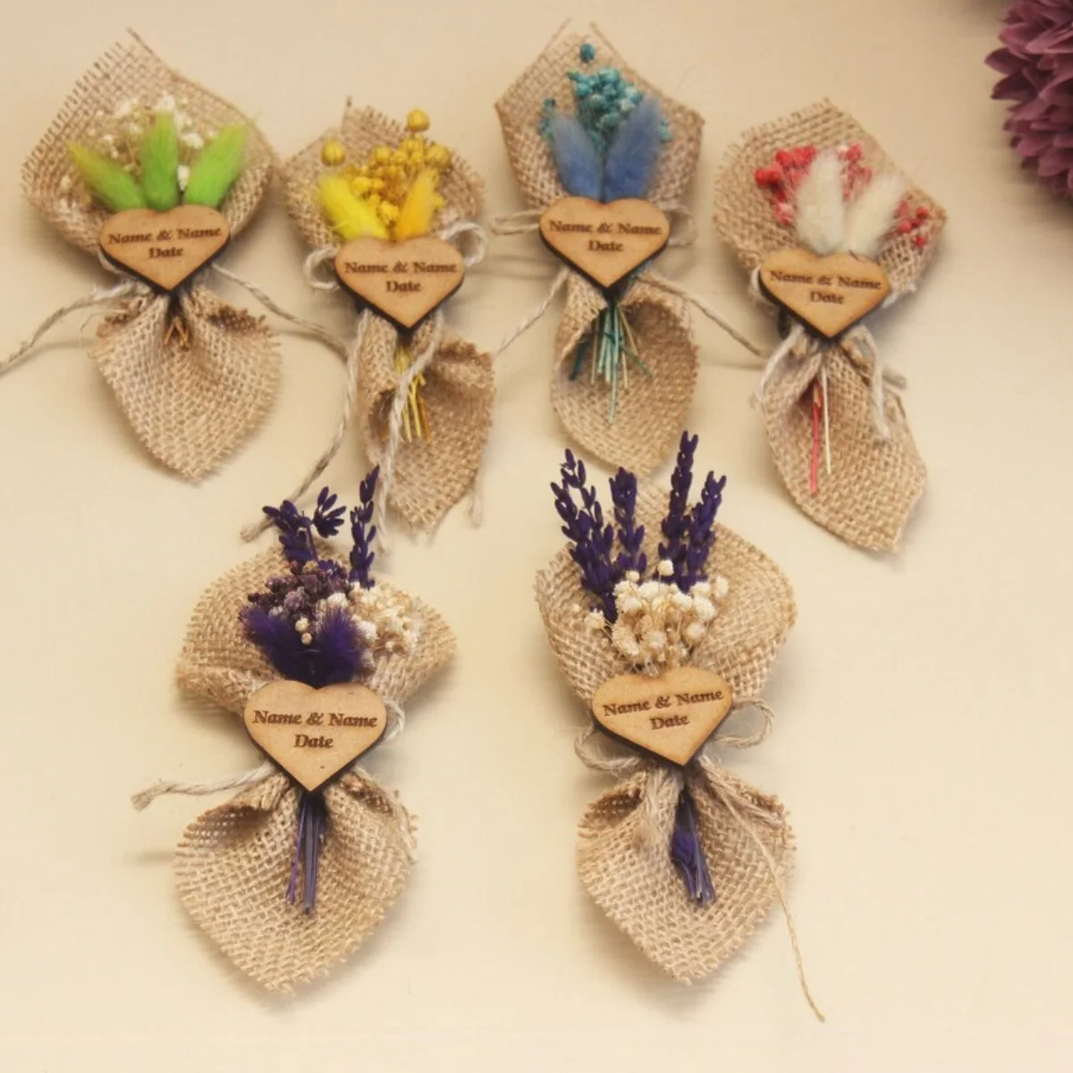 

Mini Dried Flower Bouquet with Magnet Personalized Favor Guest Gifts